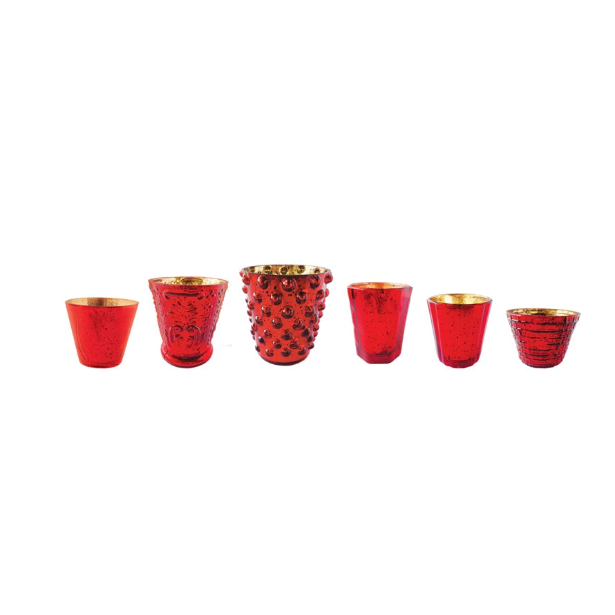Mercury Glass Tealight/Votive Holders, Red - Zinnias Gift Boutique