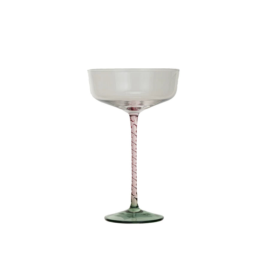 Champagne/Coupe Glass w/ Pink Stem - Zinnias Gift Boutique