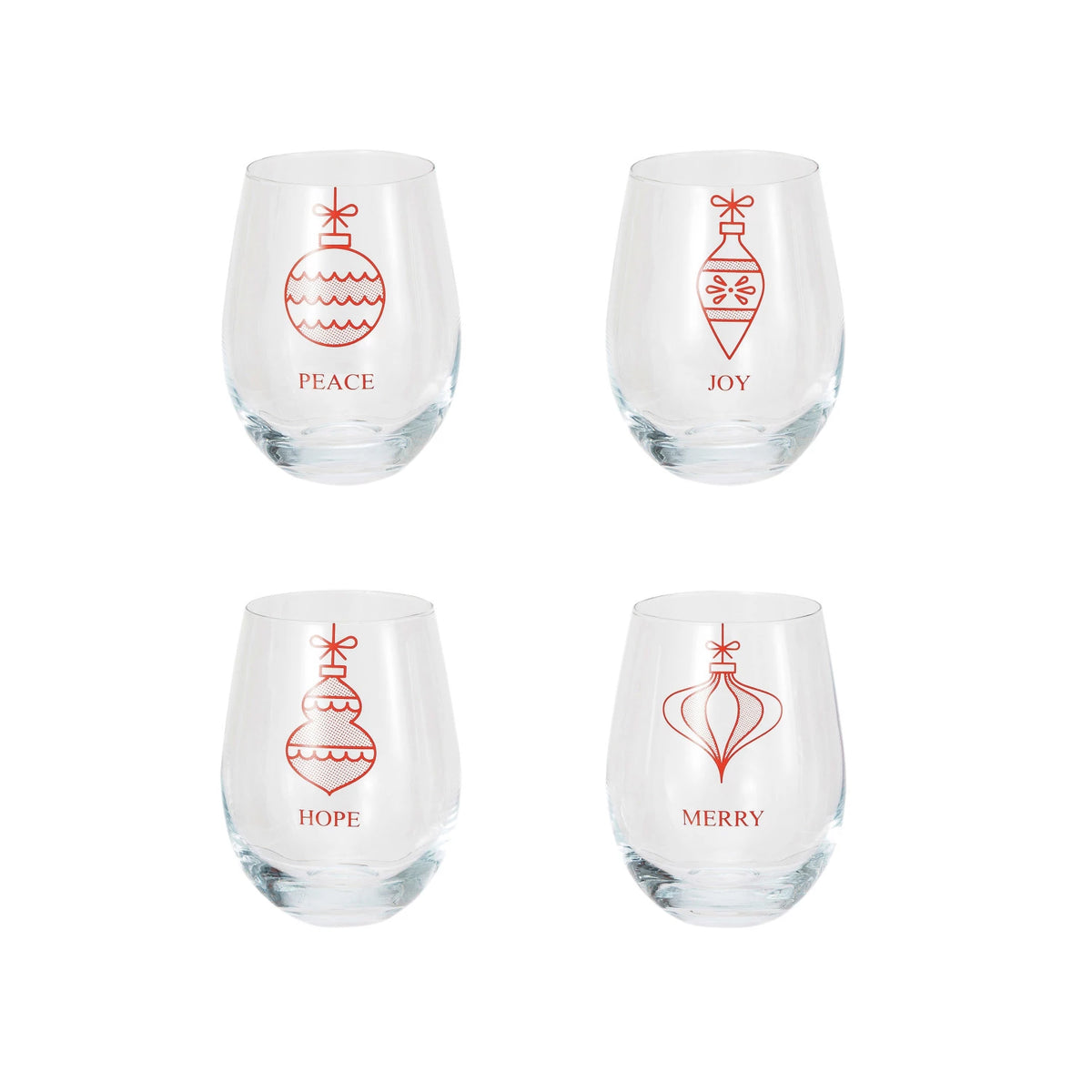 18 oz. Stemless Wine Glass w/ Ornament &amp; Word