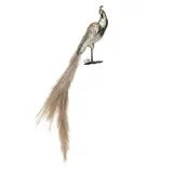 Fabric & Feather Peacock w/ Glitter & LED Lights, Champagne - Zinnias Gift Boutique