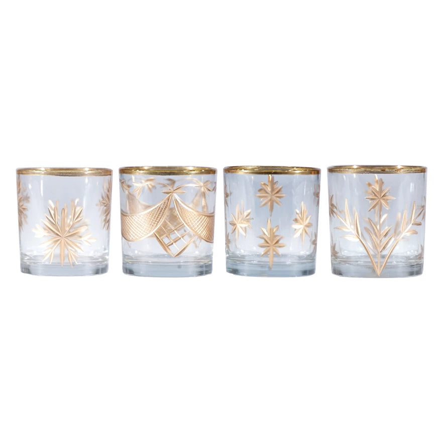 Hand-Painted Etched Glass Tealight/Votive Holder - Zinnias Gift Boutique