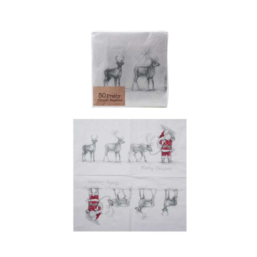 6.5" Paper Napkins w/Santa Leading Reindeer - Zinnias Gift Boutique
