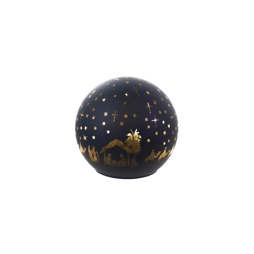 Glass Ball w/LED Light & Etched Nativity Scene - Zinnias Gift Boutique
