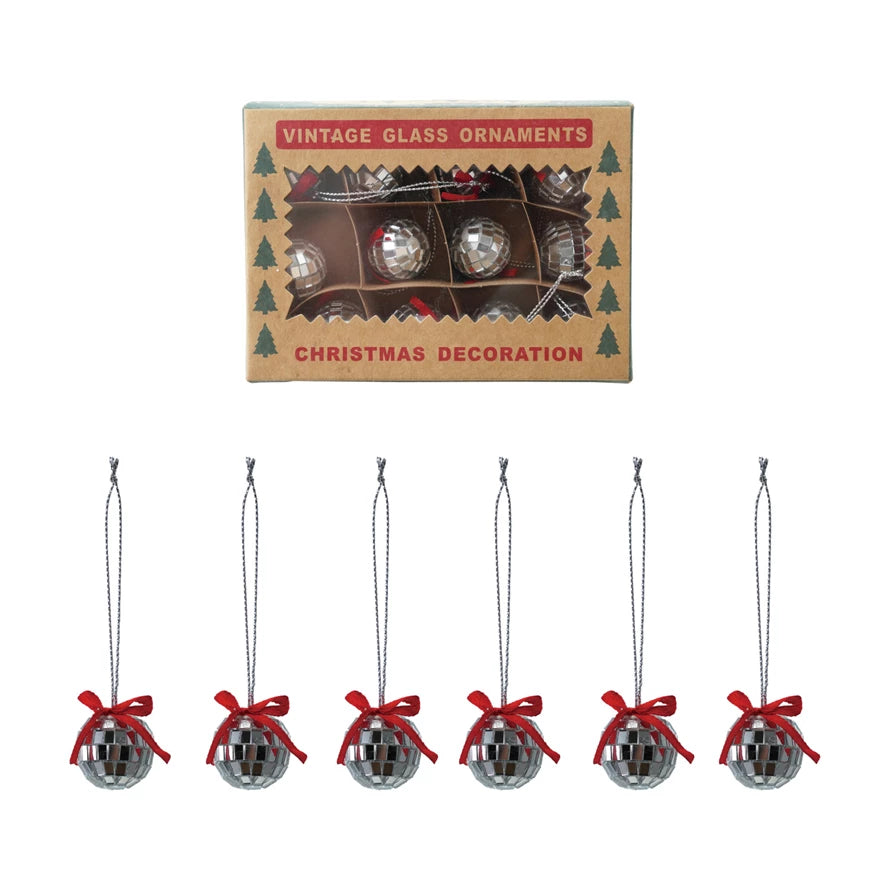 Mini Mirror Ball Ornaments w/Bow - Zinnias Gift Boutique