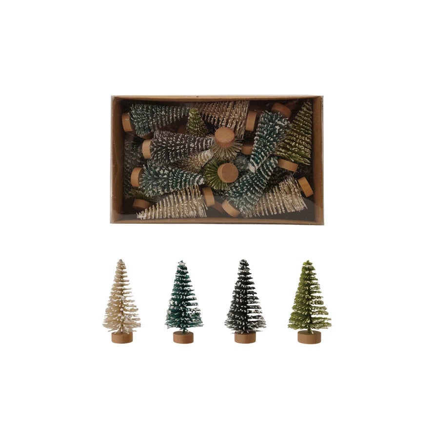 Bottle Brush Trees w/Wood Bases, Snow Finish - Zinnias Gift Boutique
