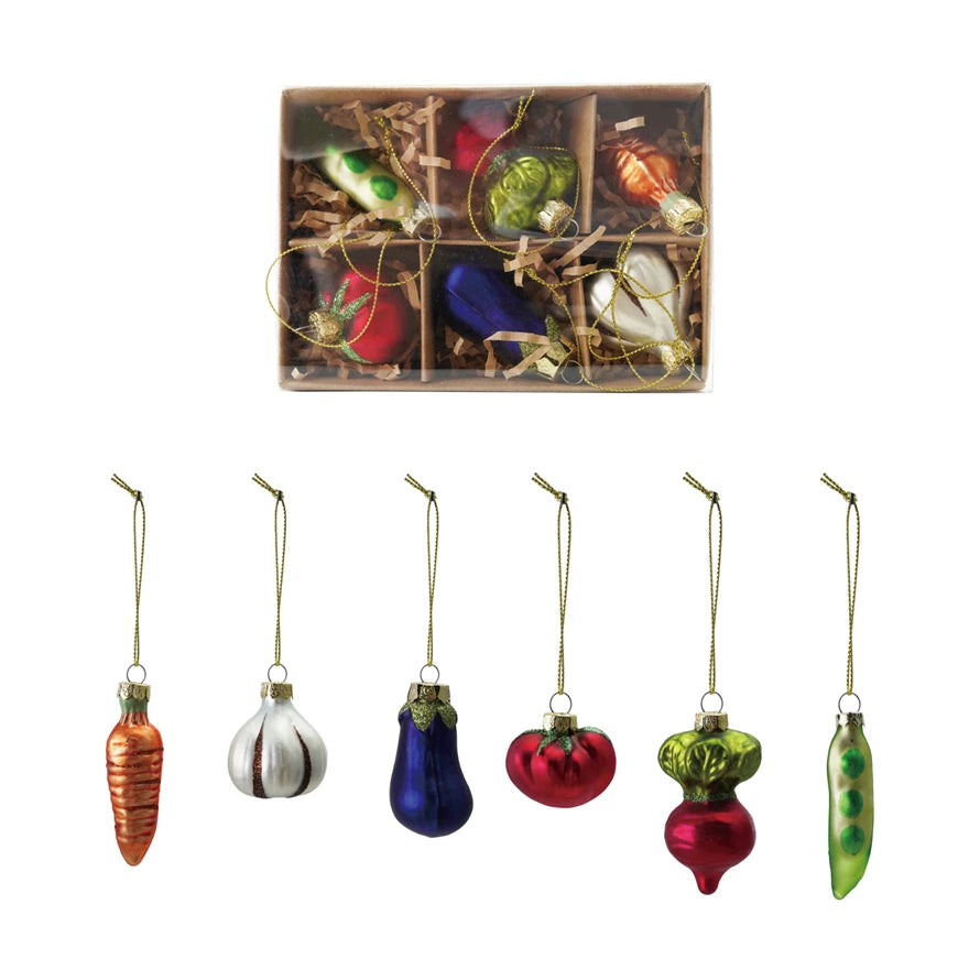 Boxed Veggie Ornaments Glass - Zinnias Gift Boutique
