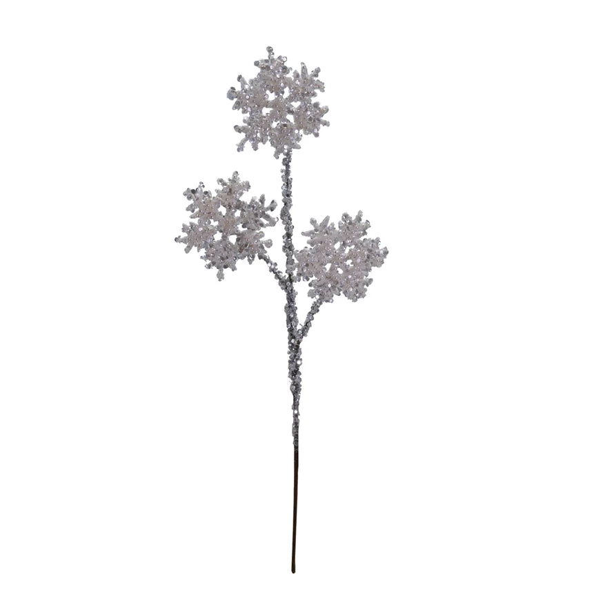 Snowflake Stem w/Glitter & Faux Pearls - Zinnias Gift Boutique