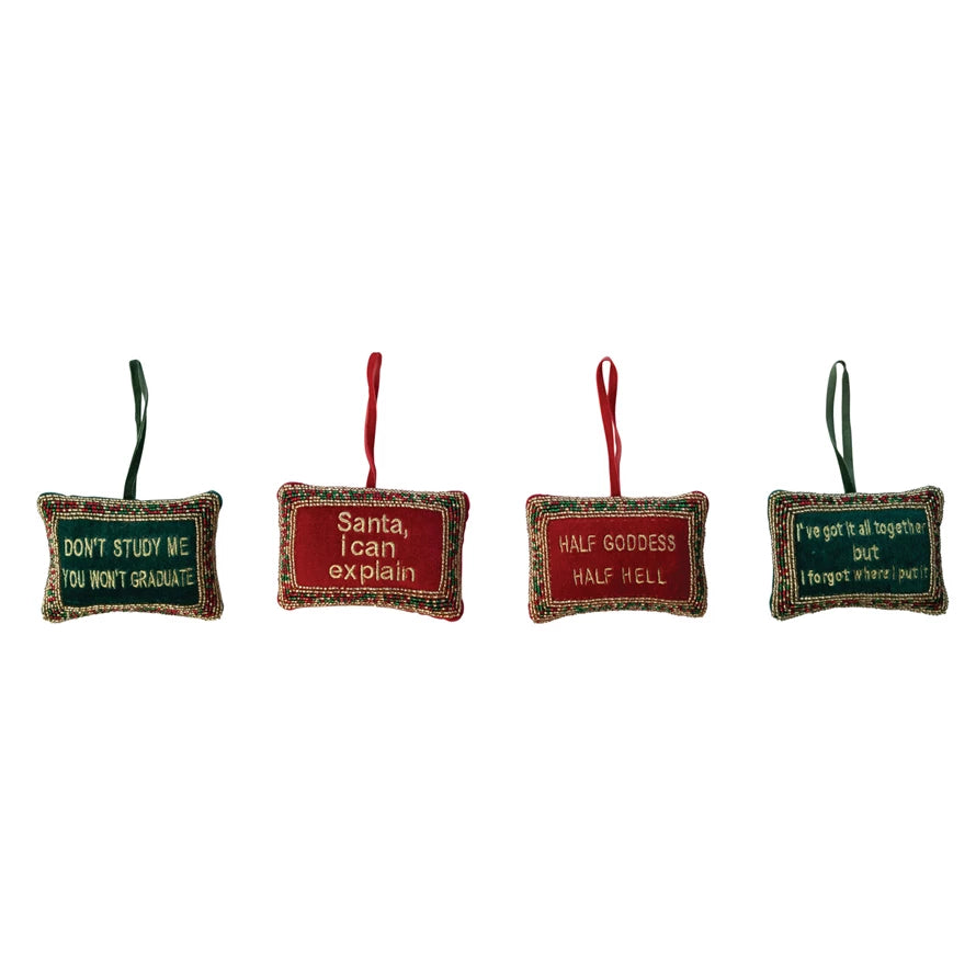 Beaded Velvet Pillow Ornament - Zinnias Gift Boutique