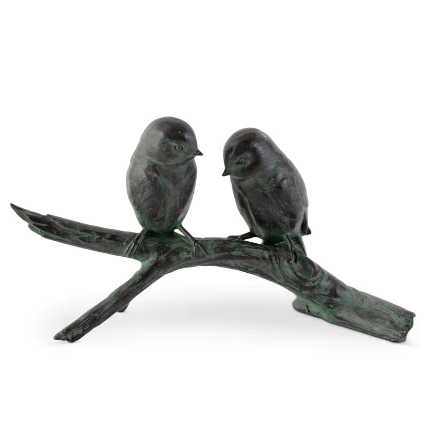 12.25 Inch Resin Patina Green Birds on Branch - Zinnias Gift Boutique