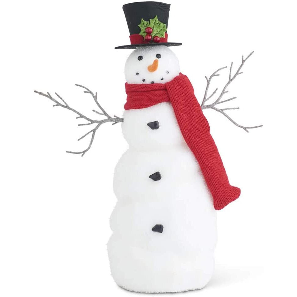 16.25 Inch Glittered Snowman w/Felt Hat Twig Arms &amp; Red Scarf - Zinnias Gift Boutique