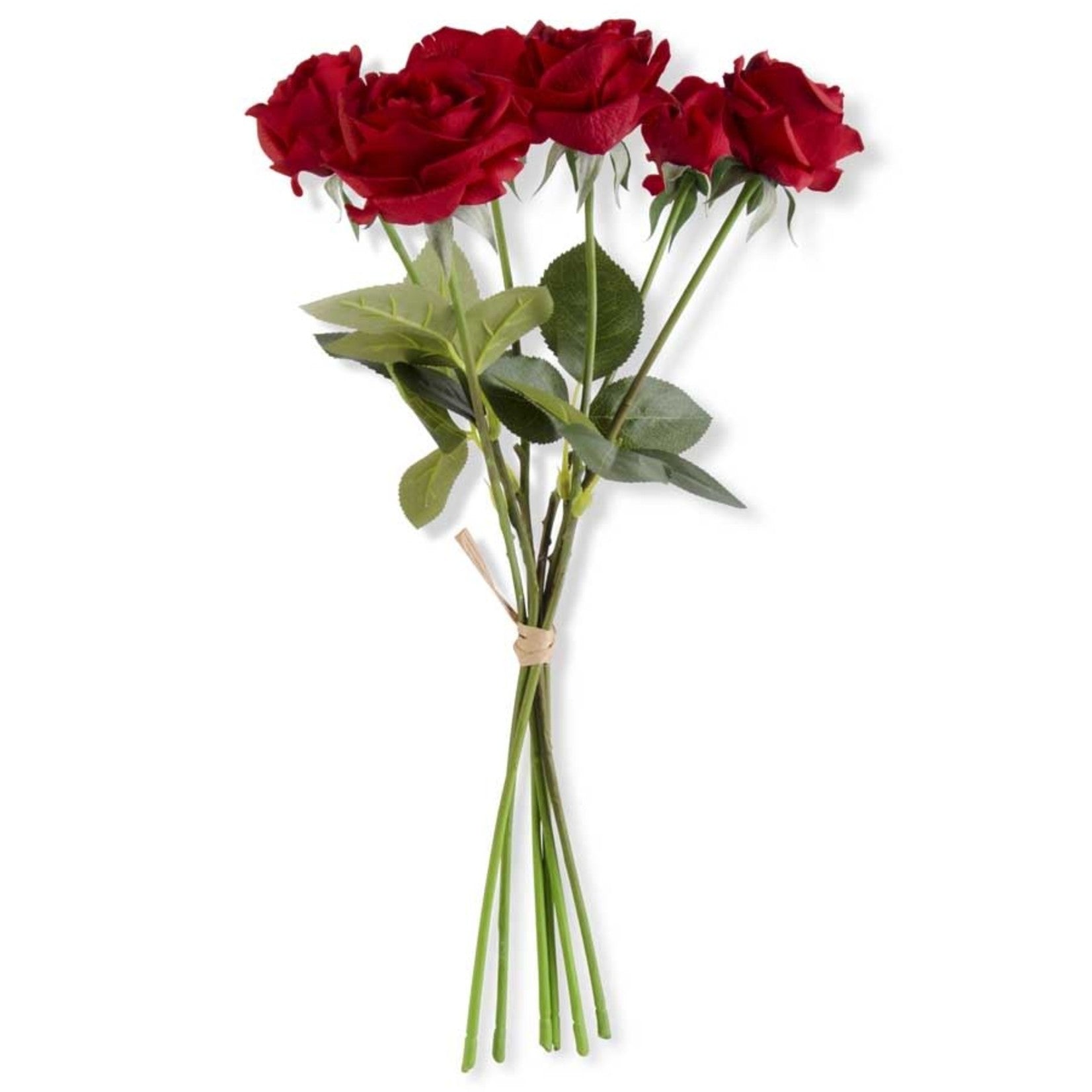 K&K Interiors 16390A-RD, 17 inch Red Real Touch Full Bloom Rose Stem w/Foliage Bundle (6 Stems)