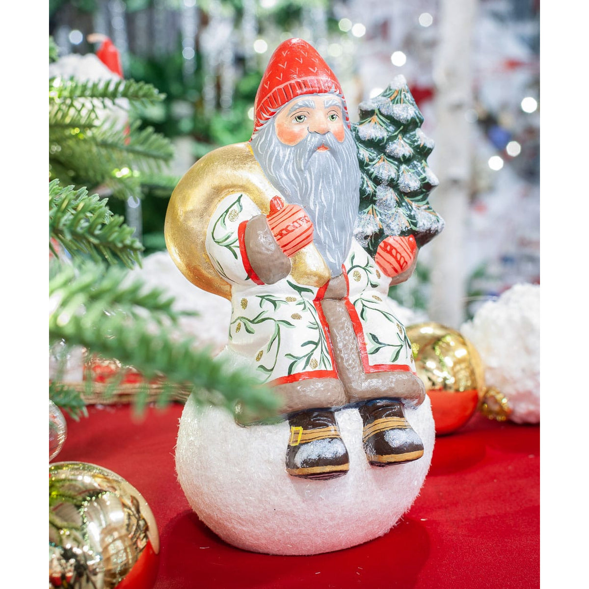 Santa on Snowball with Gold Sack - Zinnias Gift Boutique