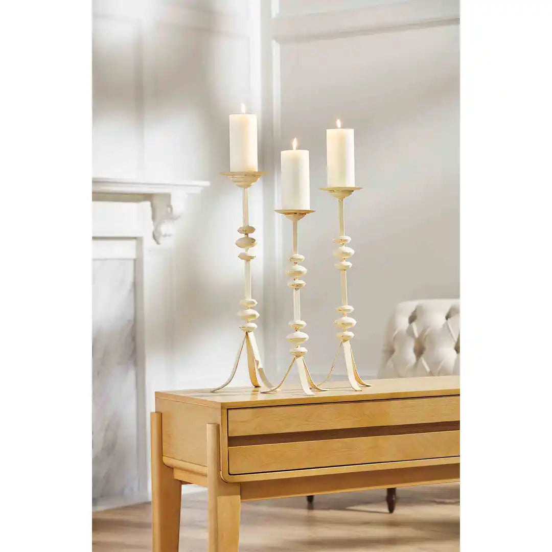Med White Distress Candlestick Med - Zinnias Gift Boutique