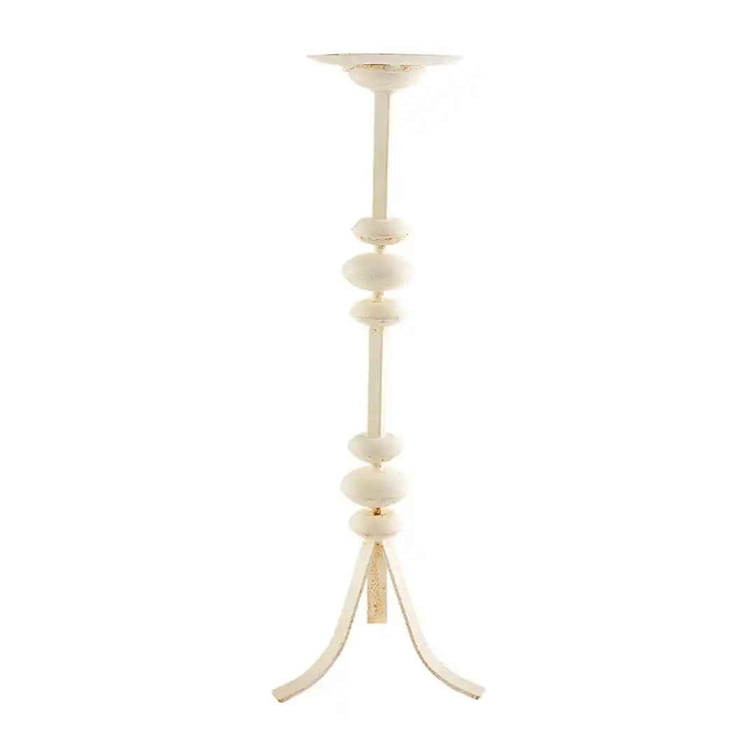 White Distress Candlestick Med - Zinnias Gift Boutique