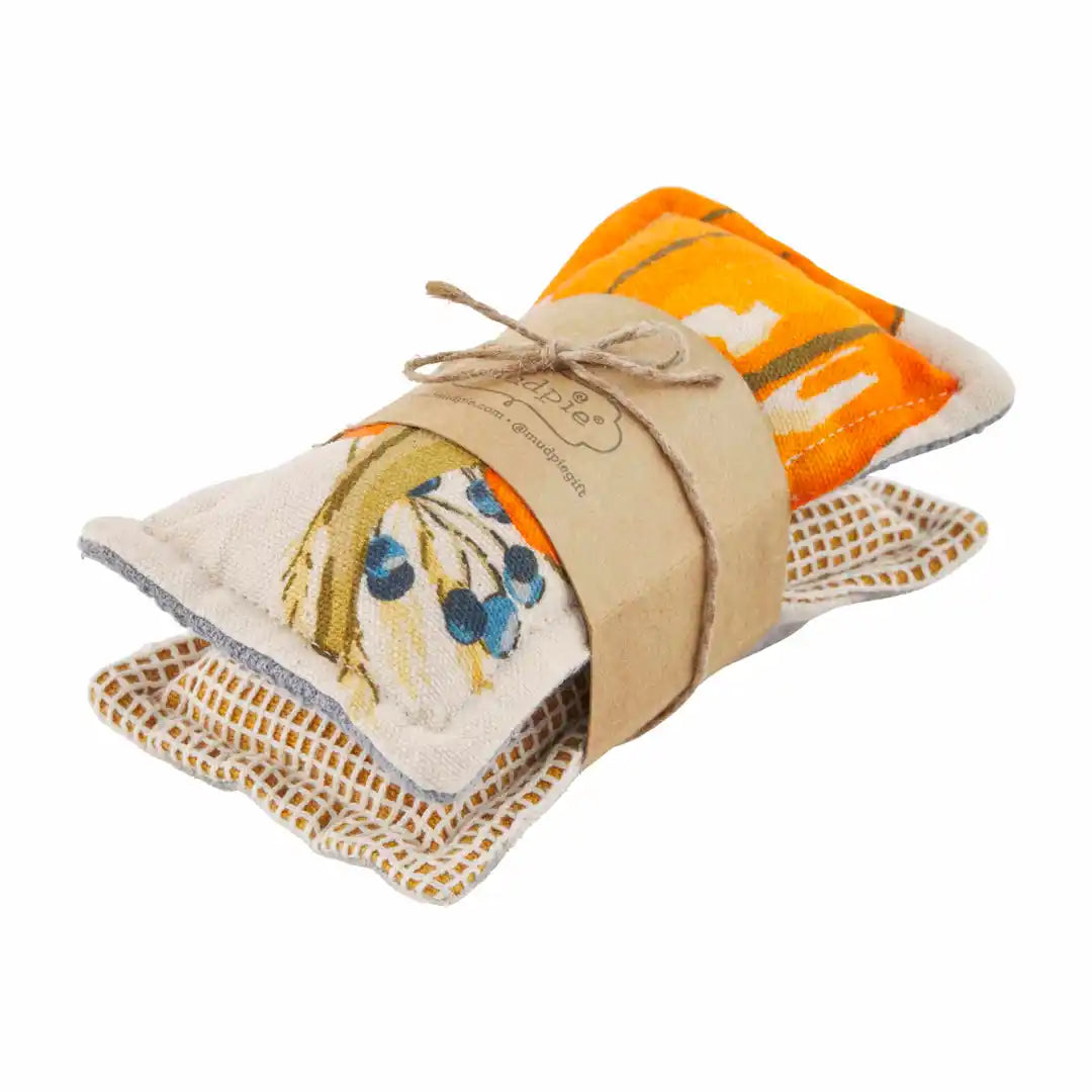 Orange Check Fabric Sponge Set - Zinnias Gift Boutique