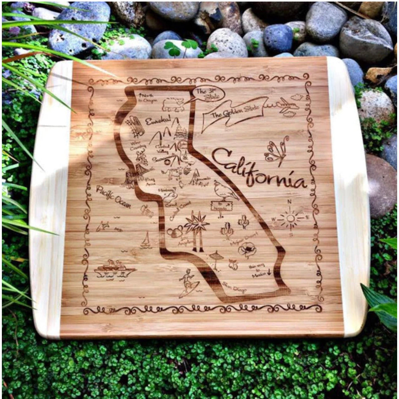 Bamboo Cutting Board California - Zinnias Gift Boutique