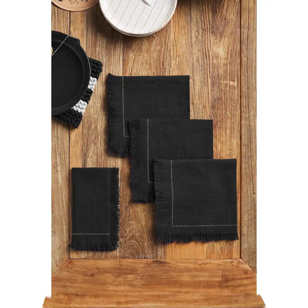 Black Cotton Napkin With ENB - Zinnias Gift Boutique