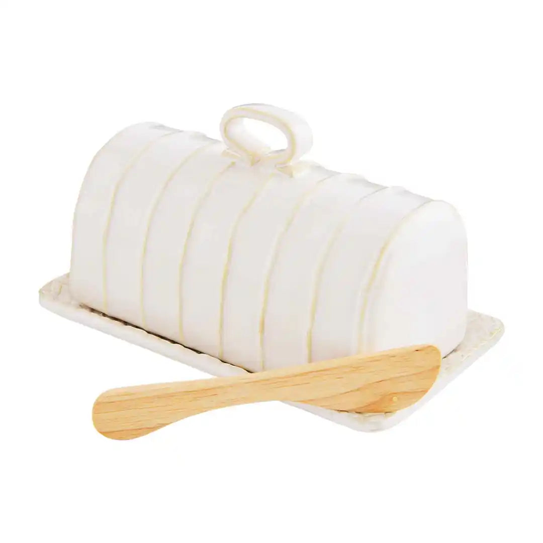 Stoneware Butter Dish with Spreader - Zinnias Gift Boutique