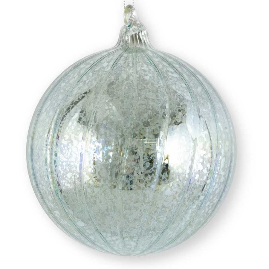 5.75 Inch Light Blue Ribbed Mercury Glass Round Ornament - Zinnias Gift Boutique