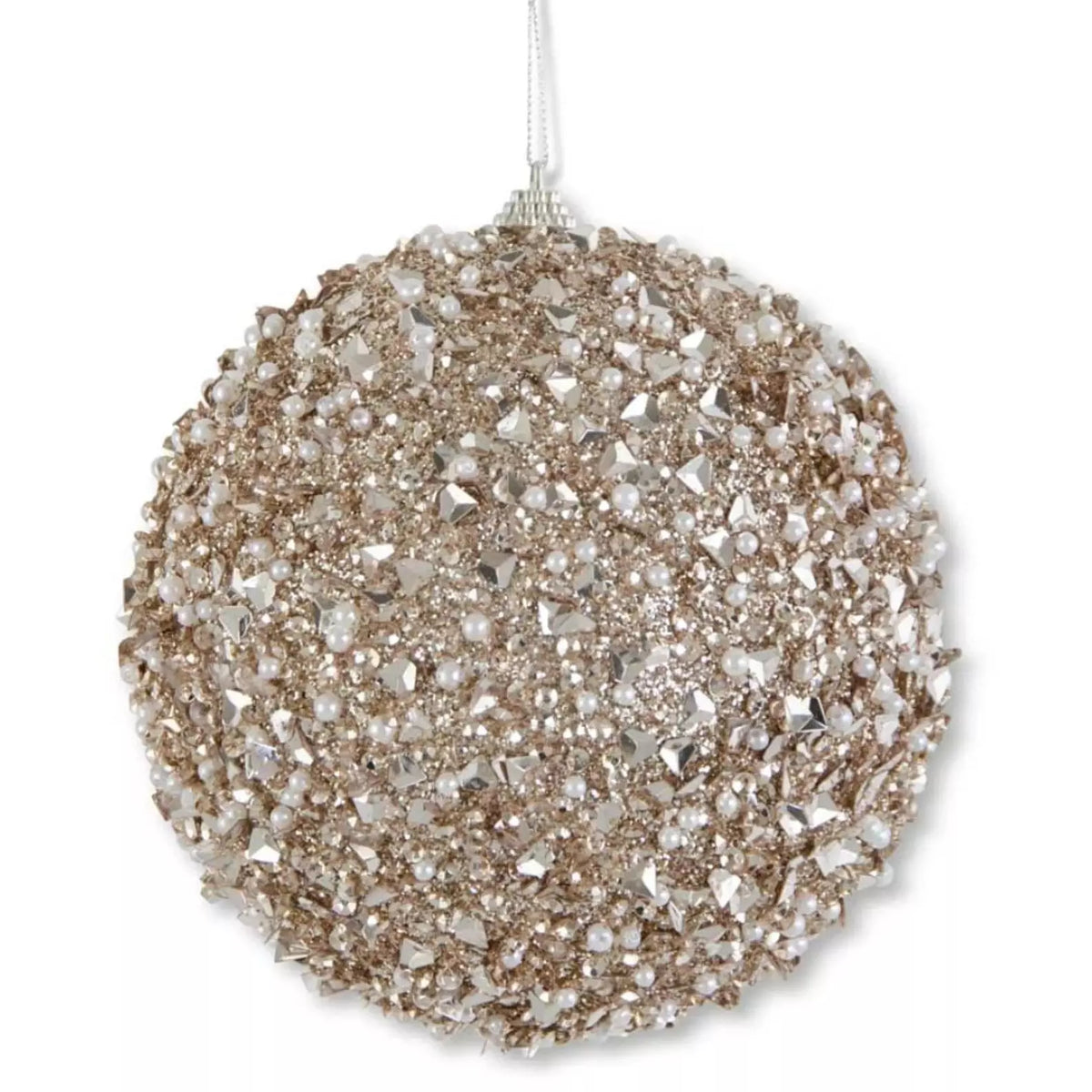 5 Inch Champagne Sequins &amp; Bead Embellished Shatterproof Ornament - Zinnias Gift Boutique