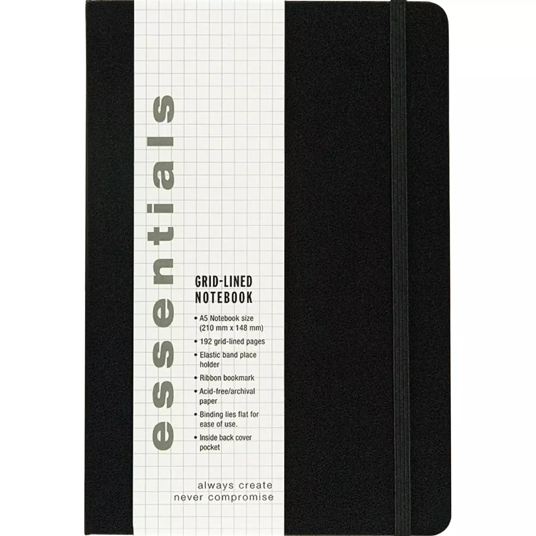 Essentials Grid-Lined Notebook, Large - Black - Zinnias Gift Boutique