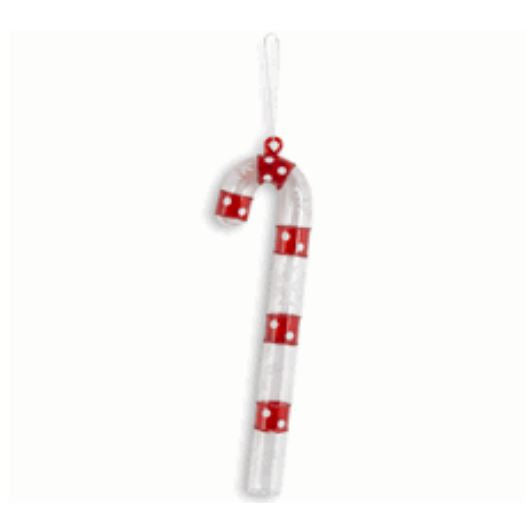 9 Inch Clear &amp; Red Glass Striped Candy Cane Ornament w Glitter Snow - Zinnias Gift Boutique