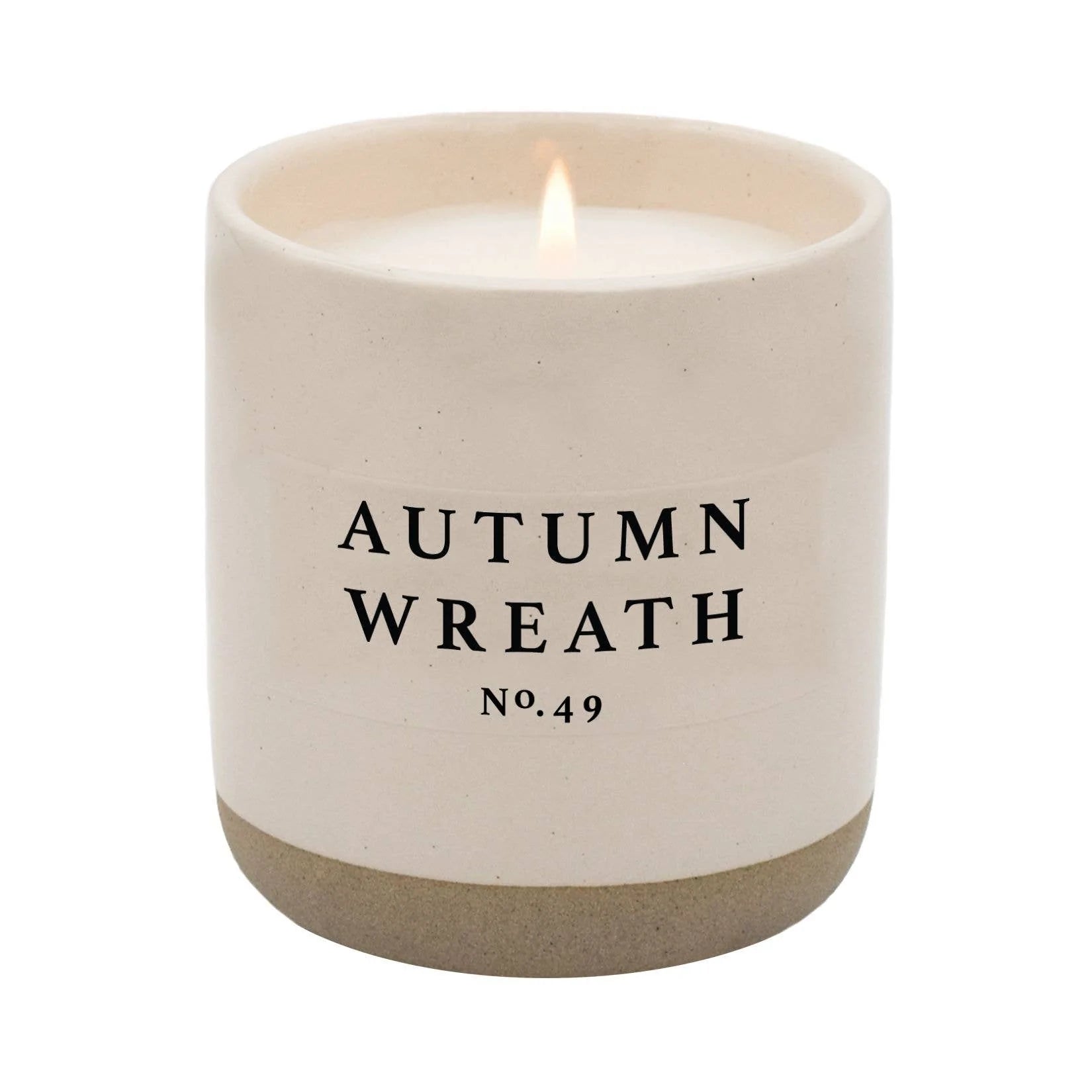 Autumn Wreath Soy Candle | Stoneware Candle Jar - Zinnias Gift Boutique