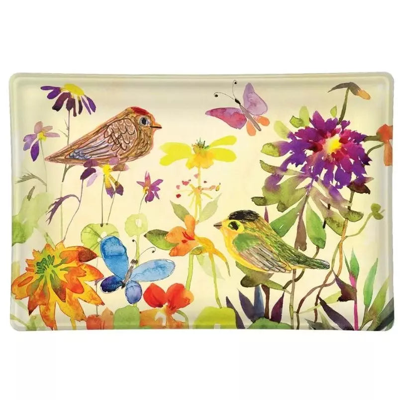 Birds &amp; Butterflies Rectangular Glass Soap  Dish - Zinnias Gift Boutique