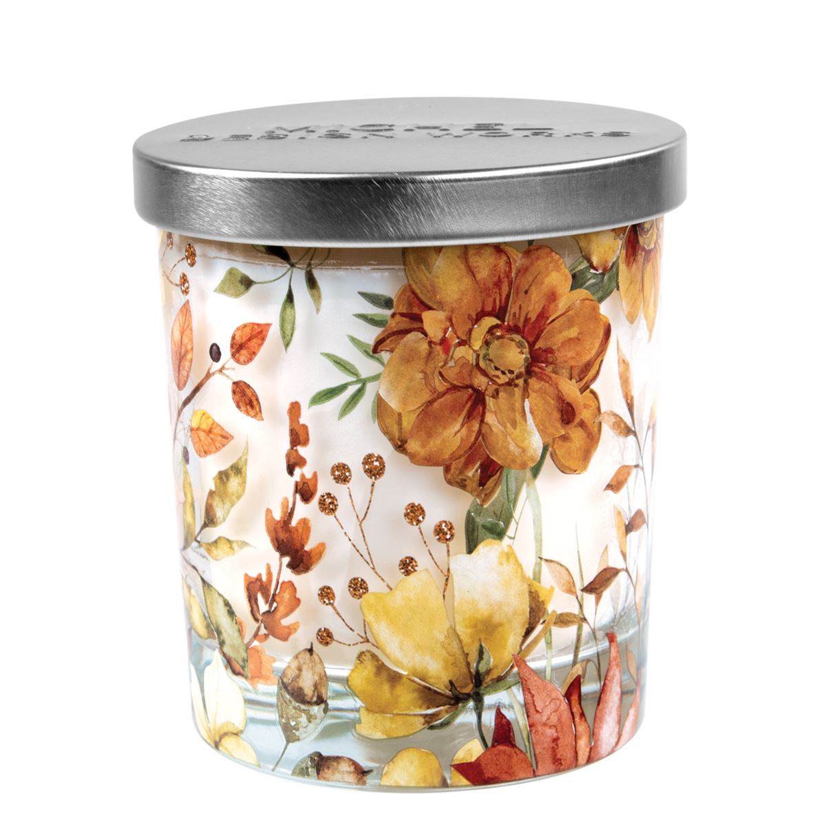 Fall Leaves &amp; Flowers Candle Jar with Lid - Zinnias Gift Boutique