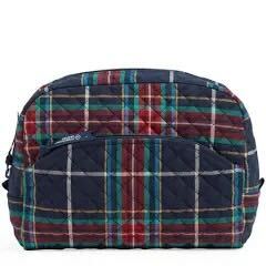 Medium Cosmetic Bag Recycled Cotton Tartan Plaid - Zinnias Gift Boutique