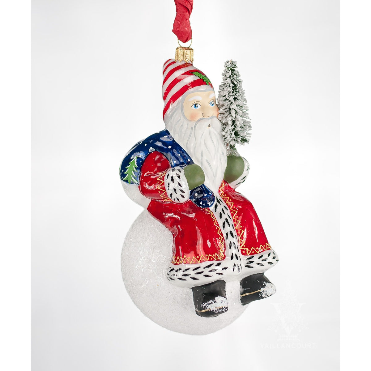 &quot;Snow Balls&quot; Traditional Red Santa Ornament - Zinnias Gift Boutique