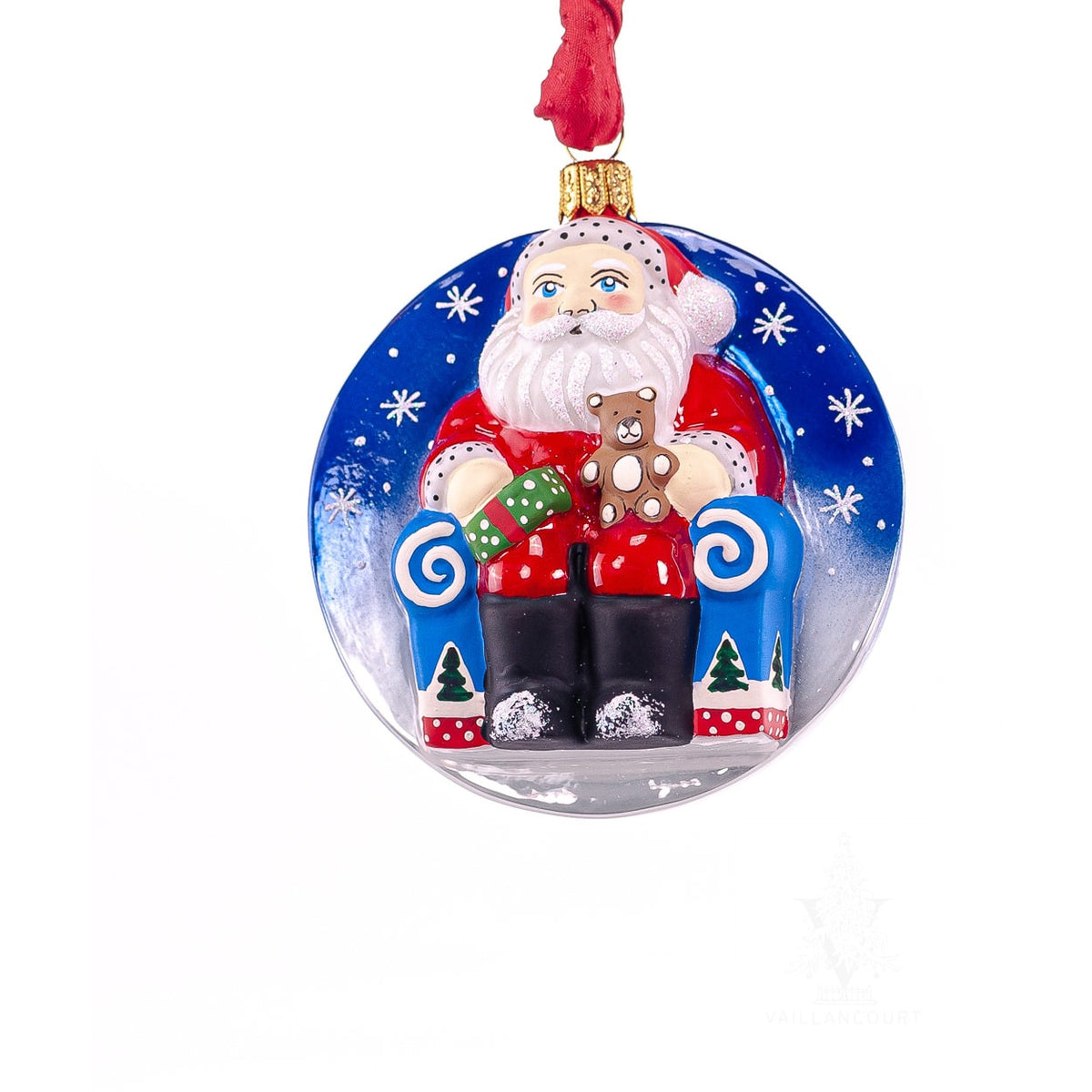 &quot;Jingle Ball&quot; Santa in Arm Chair - Zinnias Gift Boutique