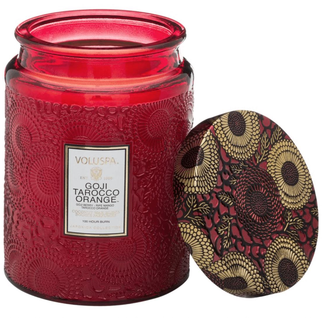Voluspa Large Embossed Glass Candle Poured in California - Zinnias Gift Boutique