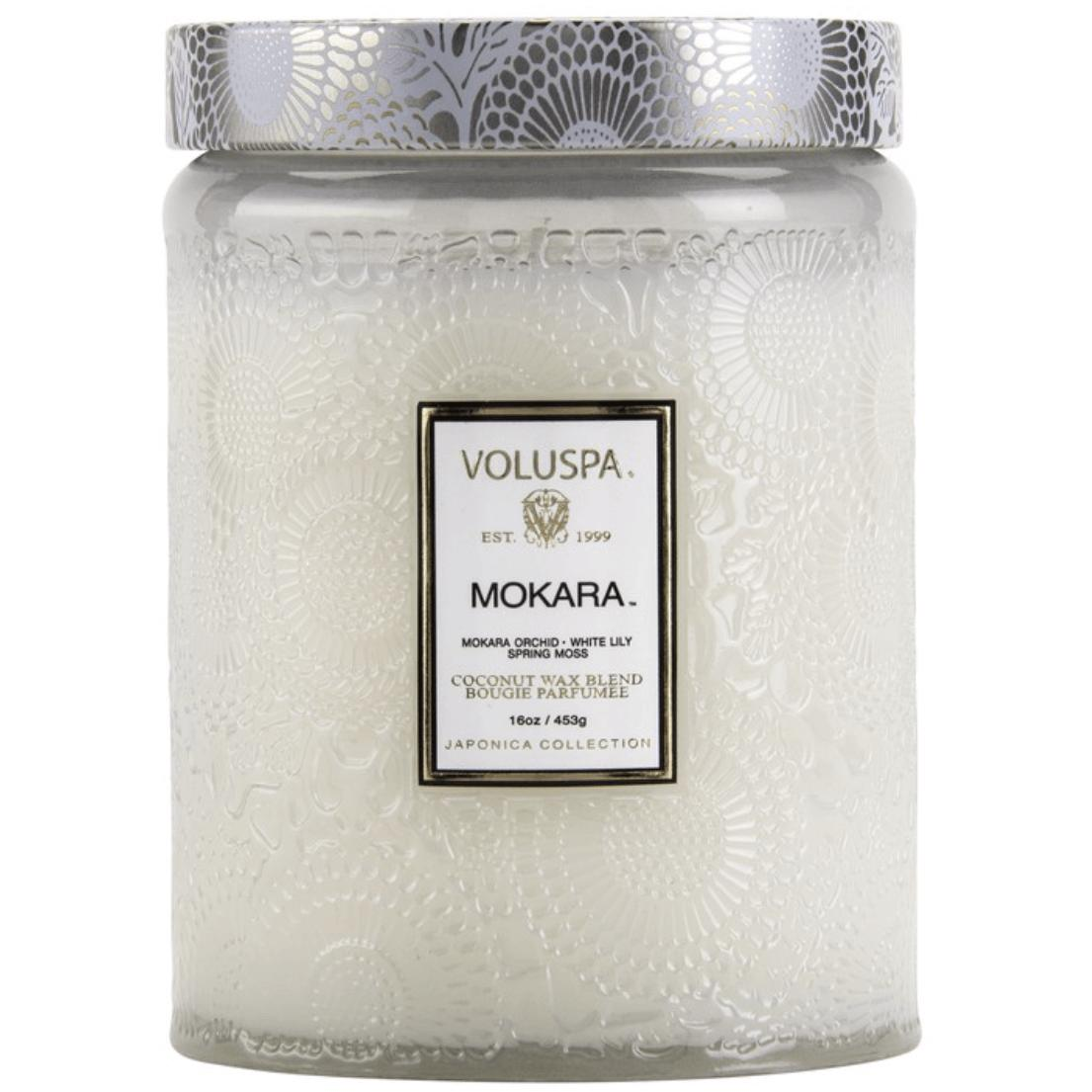 Volupsa Large Embossed Glass Candles - Mokara Poured in California - Zinnias Gift Boutique