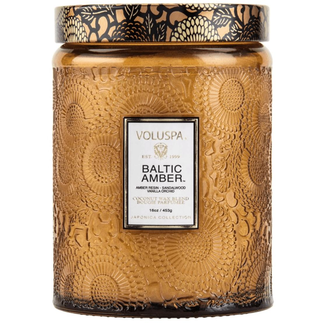 Volupsa Large Embossed Glass Candle - Baltic Amber Poured in California - Zinnias Gift Boutique