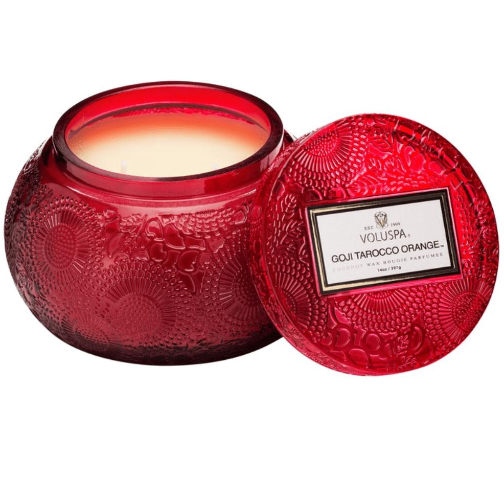 Voluspa Large Embossed Glass Candle Poured in California - Zinnias Gift Boutique