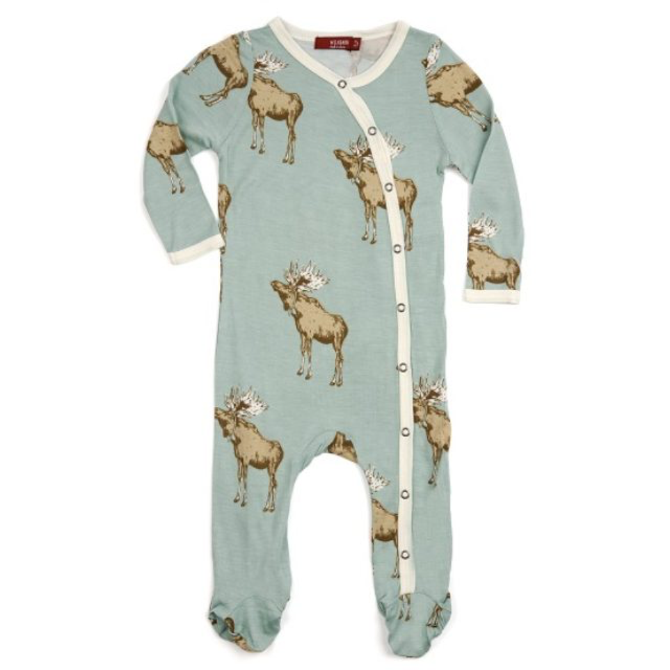 Bamboo Footed Romper - Moose - Zinnias Gift Boutique