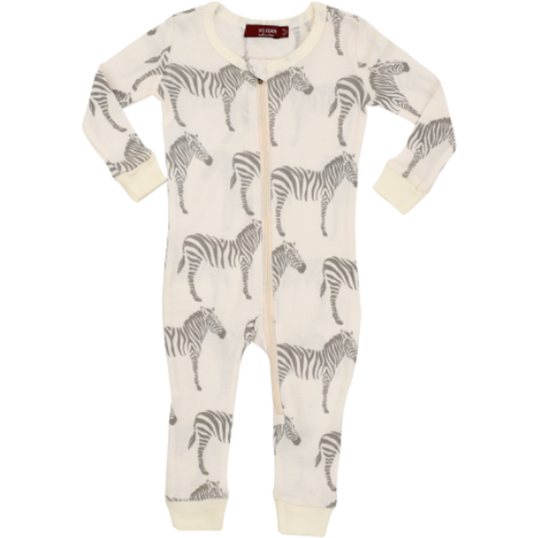 Organic Zipper Pajama - Zebra - Zinnias Gift Boutique