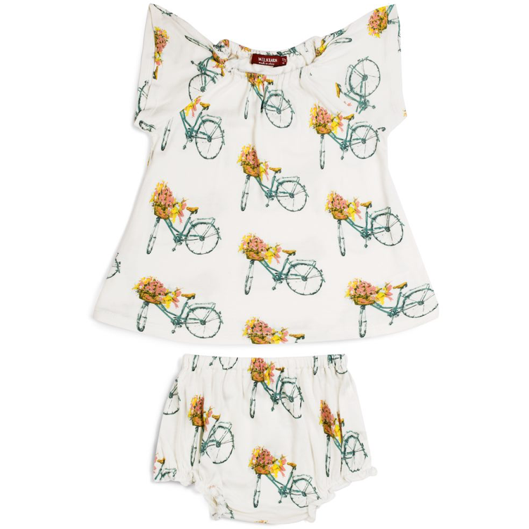 Bamboo Floral Bicycle Dress and Bloomer Set - Zinnias Gift Boutique