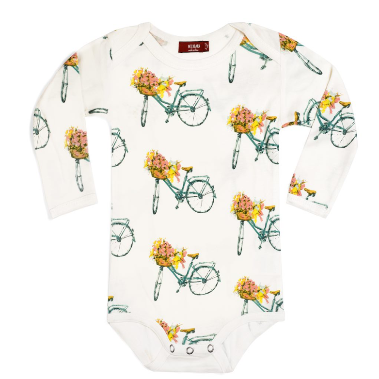 Long Sleeve Bamboo One Piece - Floral Bicycles - Zinnias Gift Boutique