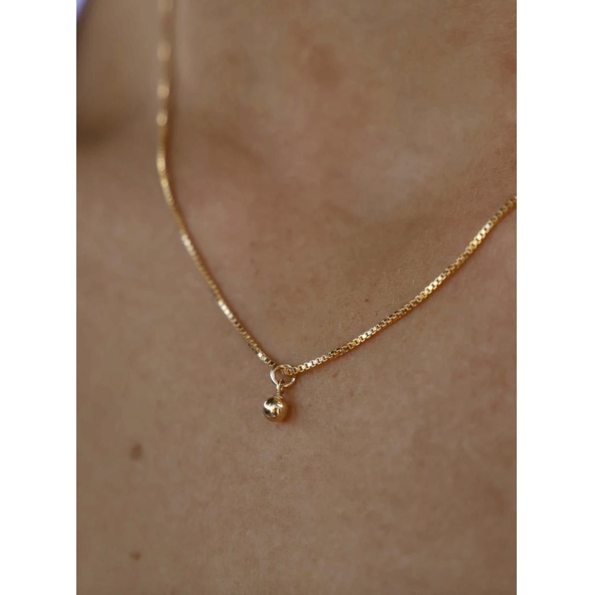 18&quot; gold filled modern box chain with petite gold filled round drop charm - Zinnias Gift Boutique