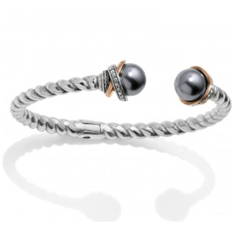 Neptune&#39;s Rings Gray Pearl Open Hinged Bangle - Zinnias Gift Boutique
