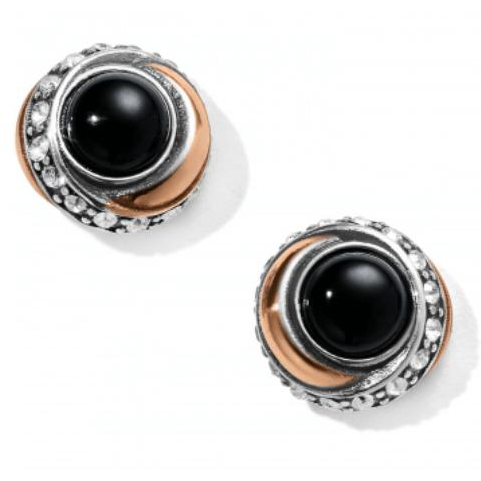 Neptune&#39;s Rings Black Agate Button Earrings - Zinnias Gift Boutique
