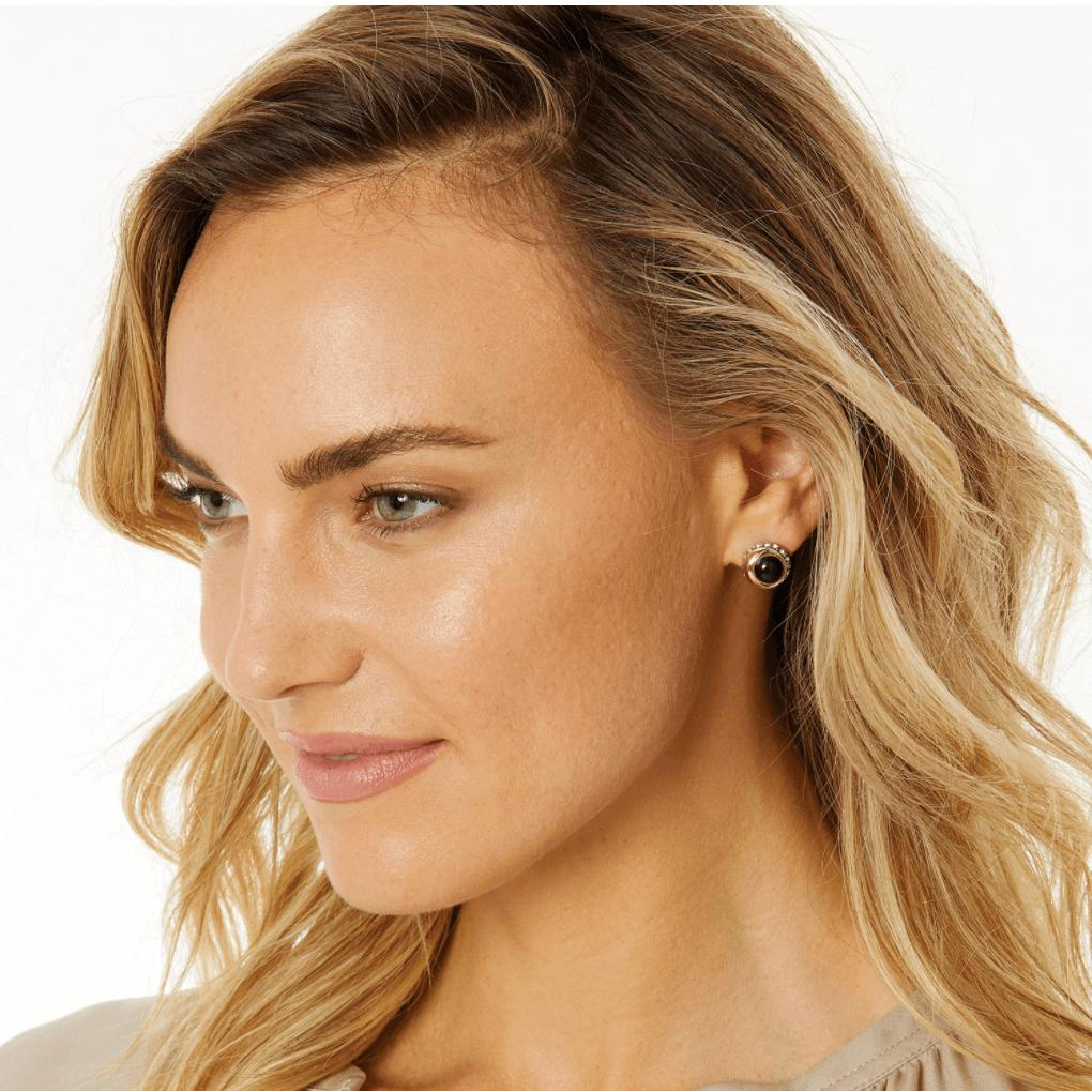 Neptune's Rings Black Agate Button Earrings - Zinnias Gift Boutique