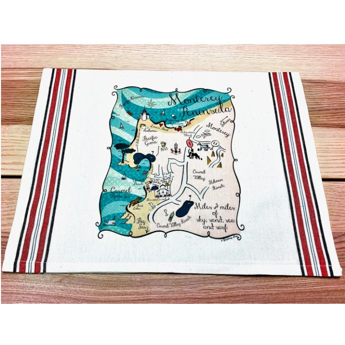 Monterey Peninsula Map Kitchen-Tea Towel - Zinnias Gift Boutique