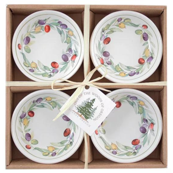 Set of 4 Round Ceramic Bowl - Olive Wreath - Zinnias Gift Boutique
