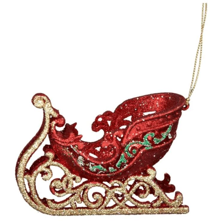 Red, Green and Gold Sleigh Acrylic Ornaments - Zinnias Gift Boutique