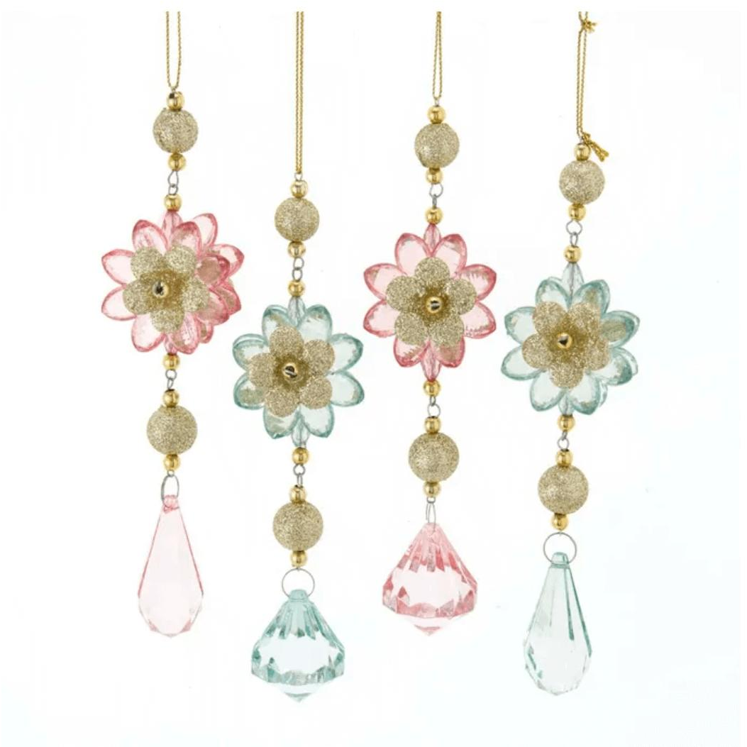 Pink and Green Snowflake With Drop Ornaments - Zinnias Gift Boutique