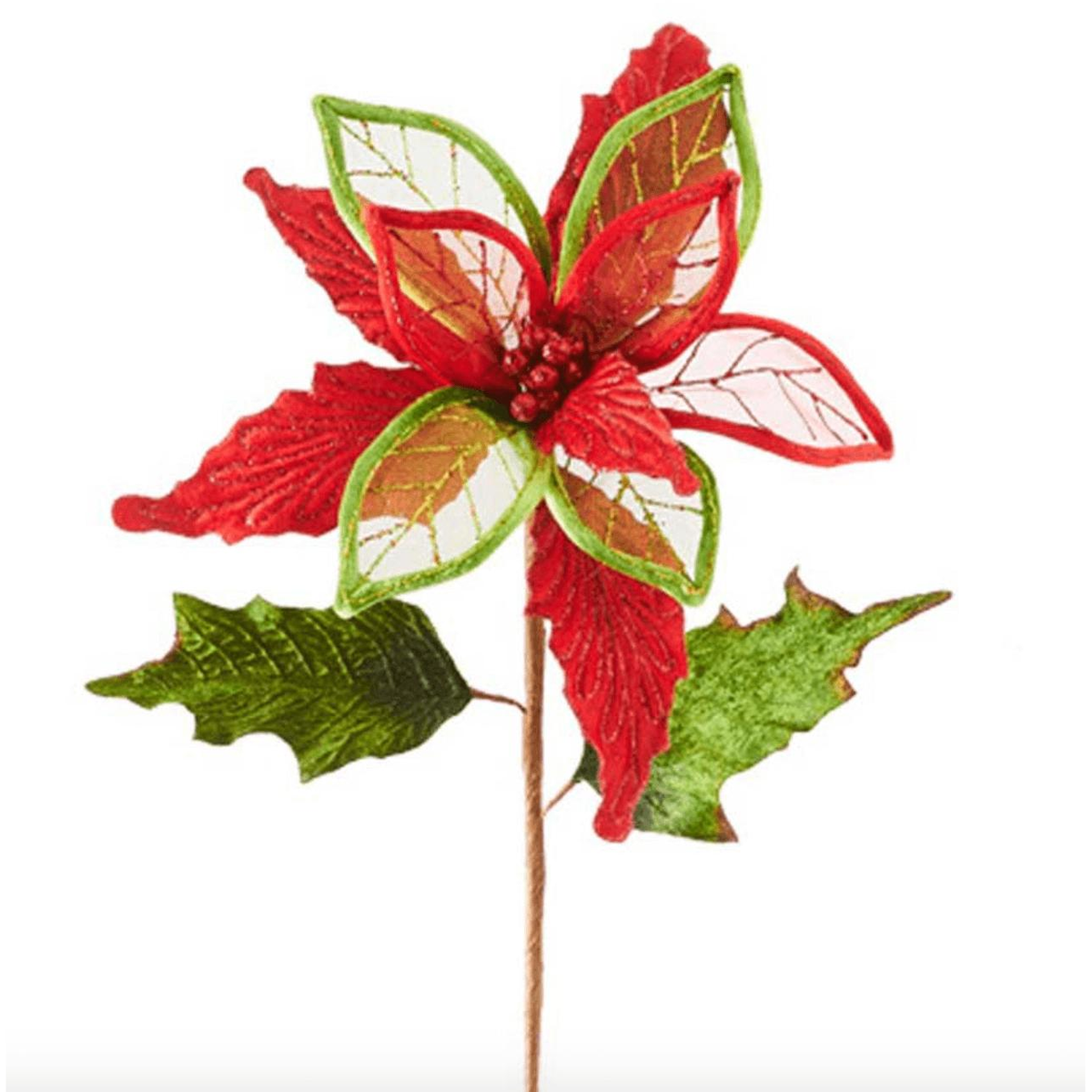 Red and Green Mesh Poinsettia Stem - Zinnias Gift Boutique