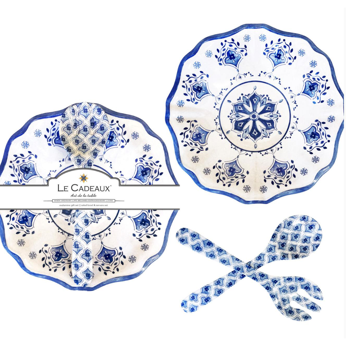 MOROCCAN BLUE SALAD BOWL WITH SALAD SERVERS GIFT SET - Zinnias Gift Boutique